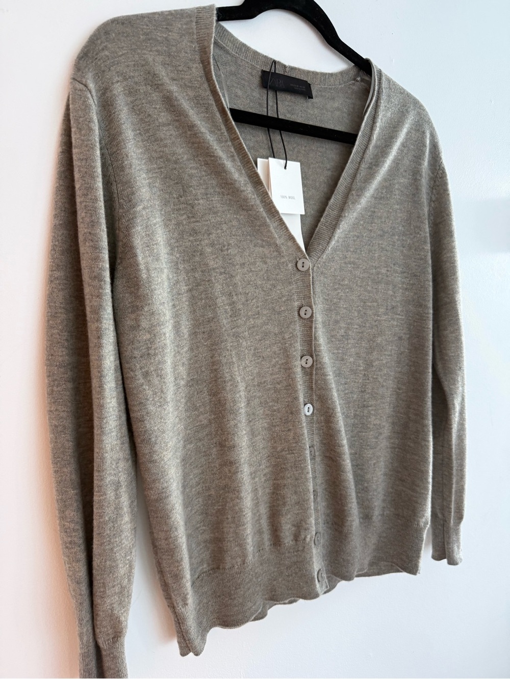 Zara Women's Button-Front V-Neck Cardigan - Taupe Gray